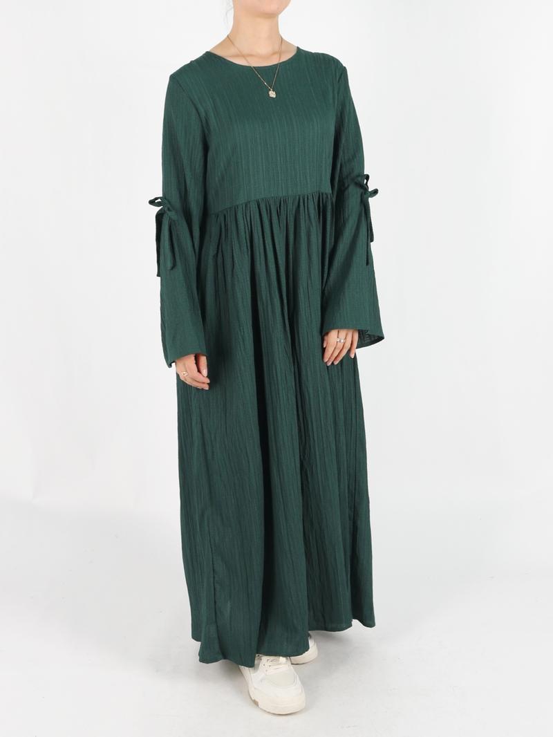 Women's Plain Bow Decor Flounce Sleeve Pocket Smock Dress, Casual Long Sleeve Round Neck Zipper Back Dress for Daily Wear, Ladies Clothes for All Seasons