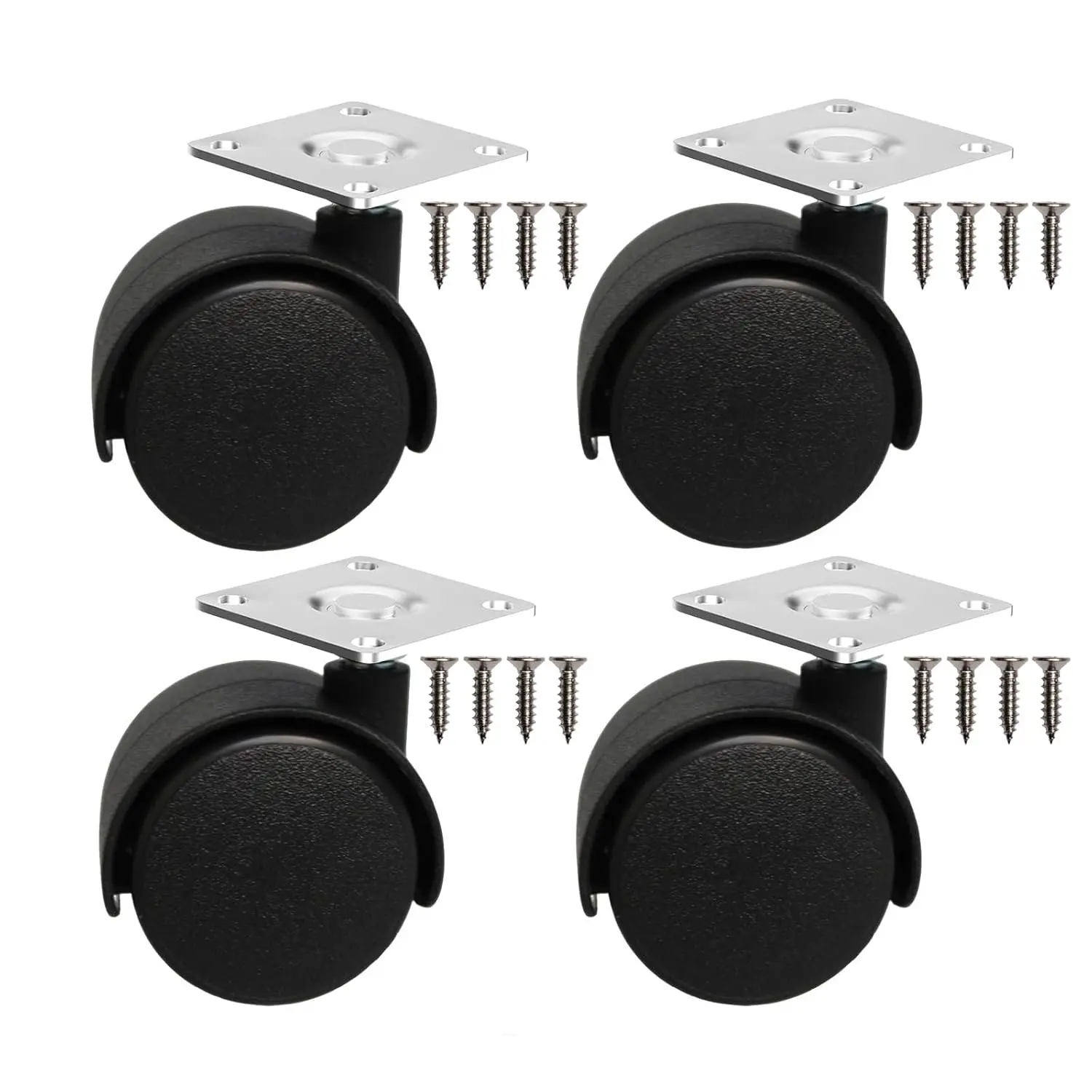 1.5 Inch Caster Wheels   Small Swivel Rollers for Furniture Filing Cabinet Desk Table Drawer Cart Box Shelf, 4 Pack 360  Rolling Top Mounted Screw in Plate Castors