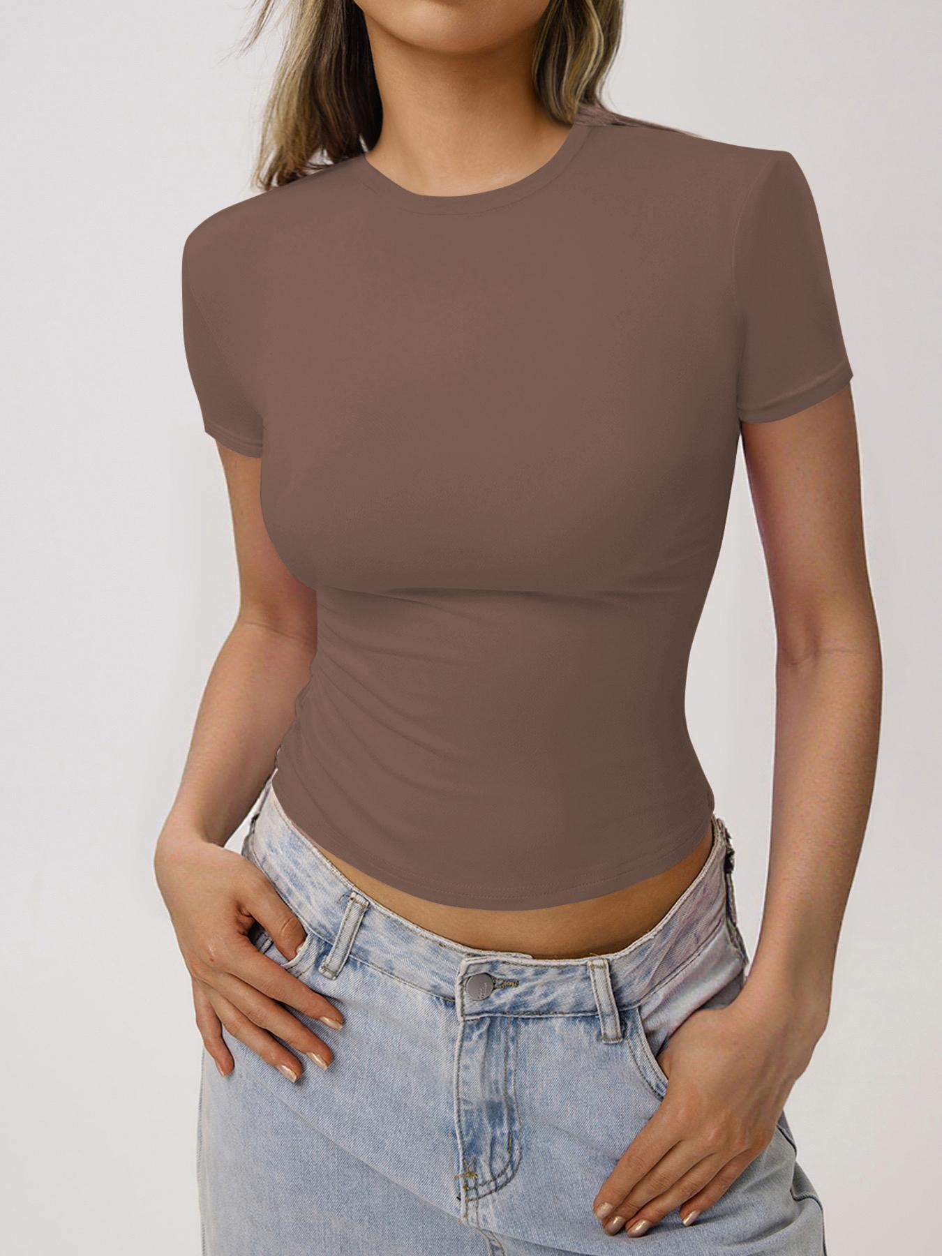 Women's Solid Shortsleeve Round Neck Basic Tee, Casual Slim-fitting Short Sleeve T-shirt, Ladies Summer Clothes for Daily Wear, Womens Clothes, Womenswear, Tshirt, Crewneck Clothing, Top, Casual Summer Style, Casual Chic Minimalist