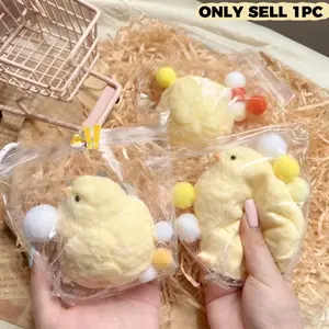 Fluffy Simulated Baby Chick Squishy Toy, Furry Mochi Squeeze Plush Toy with Slow Rebound, Stress Relief & Emotional Healing Fidget Sensory Gift for Adults Kids Easter Desk Decor