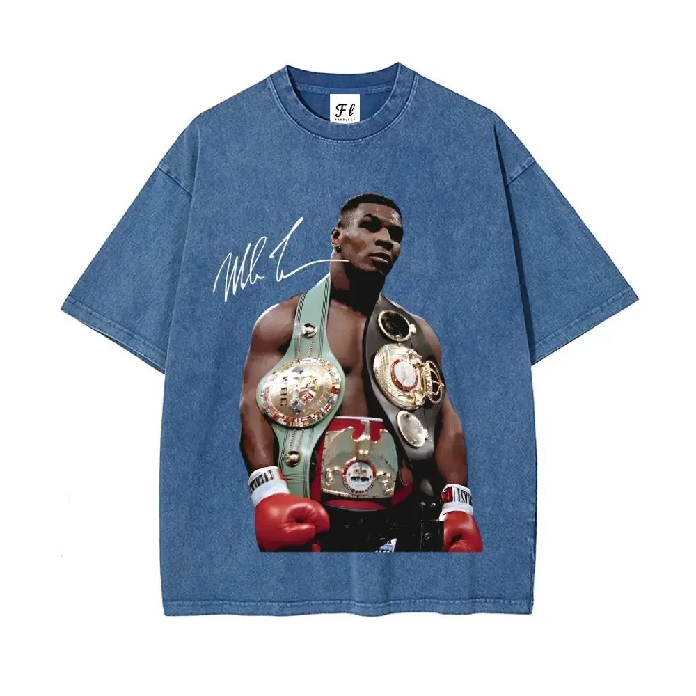 Mike Tyson 90s Boxing Legend Graphic Tee, Batik Washed Cotton Compression Shirt, Oversize Pre-Shrunk Soft Workout Tops Unisex Streetwear For Men Women