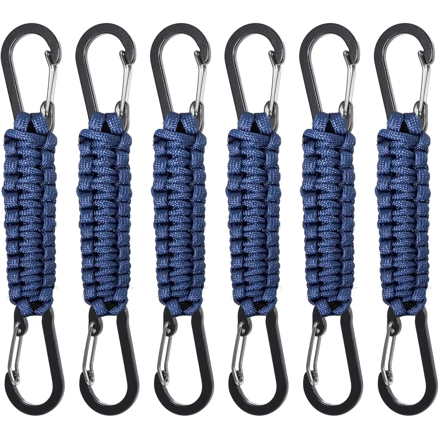 6PCS Paracord Keychain ith Carabiner, D-Ring Backpack Accessories for Camping, Hiking, Keys, Backpacks, Men's and omen's Key Chain Hooks(Navy Blue)