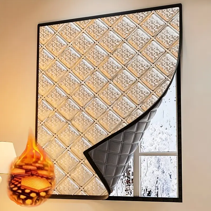 Magic Tape Thermal Heat Window Curtain, Graphene Insulated Window Cover, Drill-Free Windproof Winter Thermal Blanket Curtain with Zipper for Bedroom