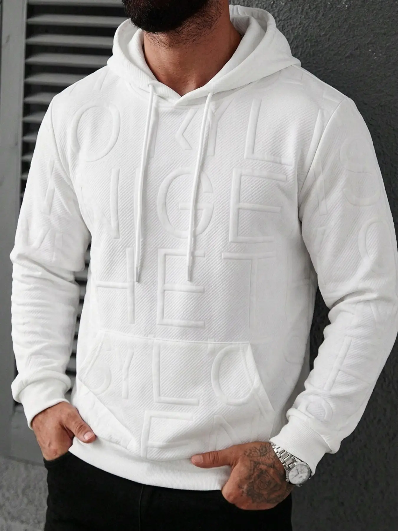 Manfinity Men's Solid Color Drawstring Hoodie, Long Sleeve Top, Casual Streetwear, Comfortable Fit, Perfect for Daily Wear