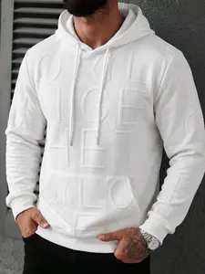 Manfinity Men's Solid Color Drawstring Hoodie, Long Sleeve Top, Casual Streetwear, Comfortable Fit, Perfect for Daily Wear