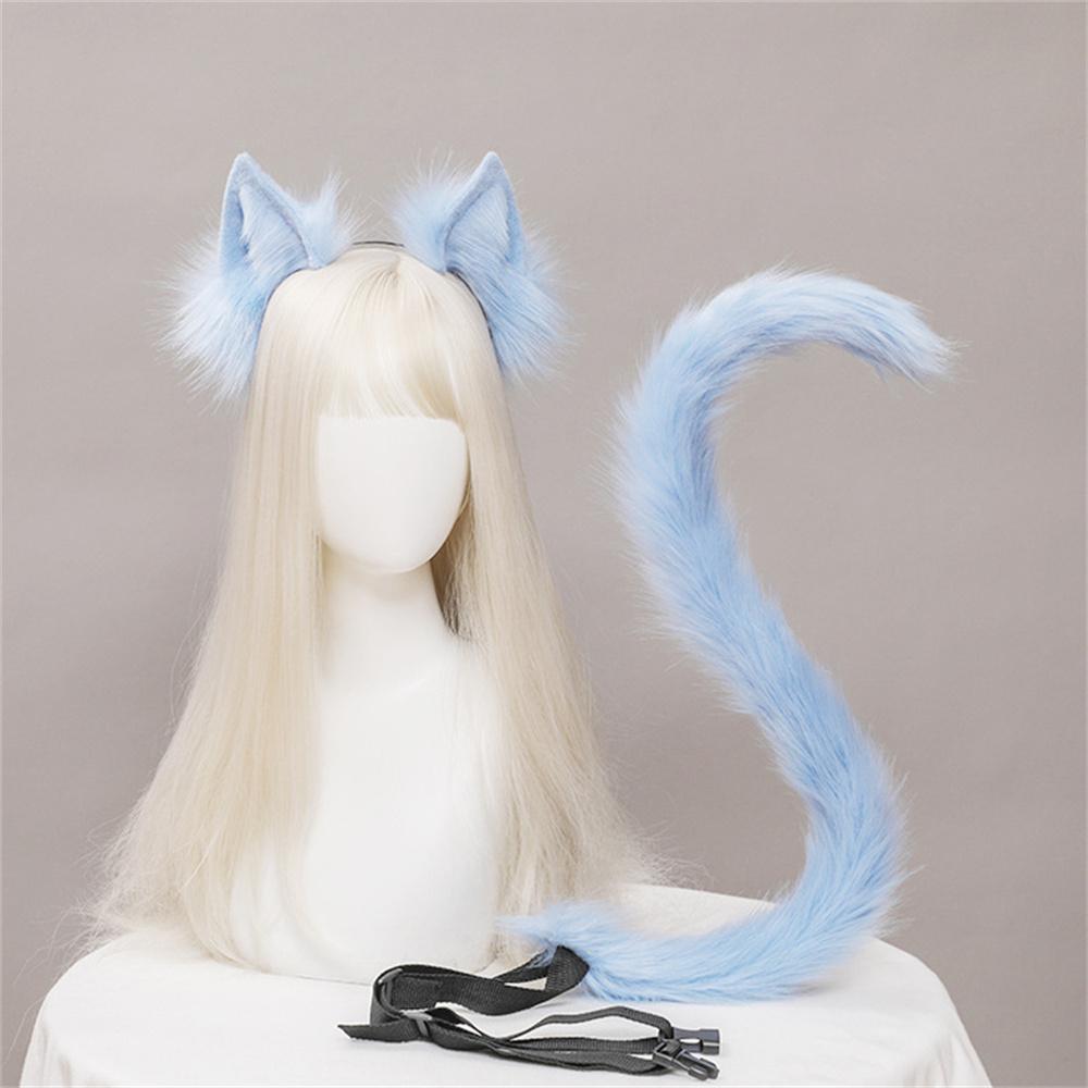 2Pcs/set Plush Cat Ears Tail Set Realistic Lolita Headband Cat Tail  Props Hand-made Simulation Animal Ears
