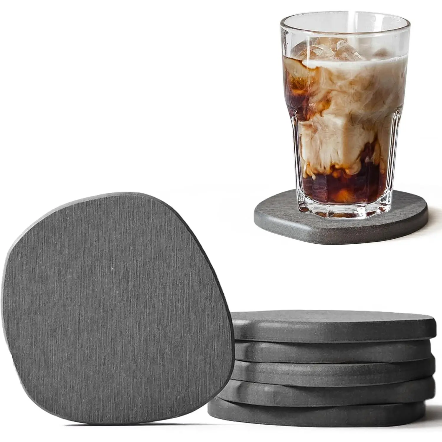 6 Pack Diatomite Absorbent Coasters for Drinks, Fast Drying Stone Coasters, Diatomaceous Earth Instant Moisture Absorbing Coasters for Table Desk at Work, Dark GrayGift