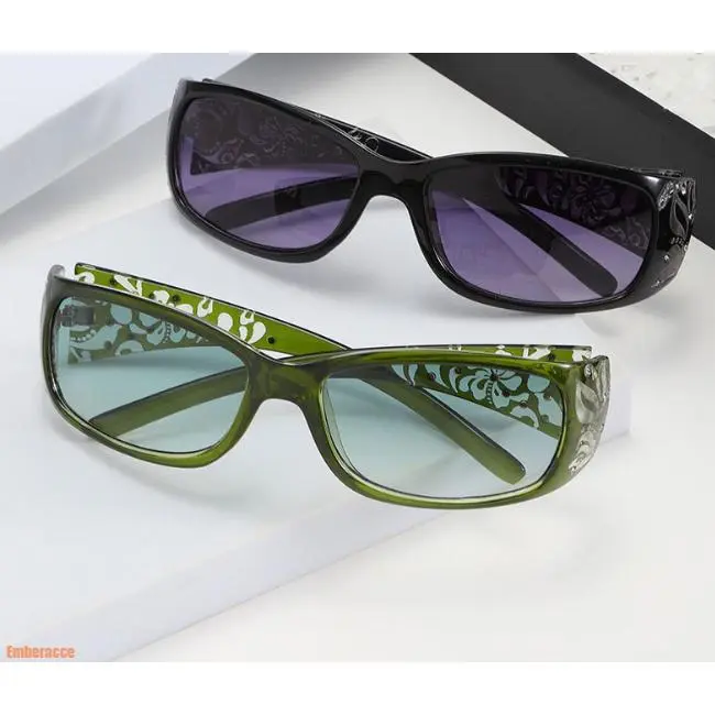 Y2K Pink Wrap Around Sunglasses for Women, Retro Futuristic Shield Eyewear with Rhinestone Floral Detail, UV400 Protection Vintage Fashion Shades for Streetwear, Summer Outfits, Festivals, Beach Trips and Daily Wear