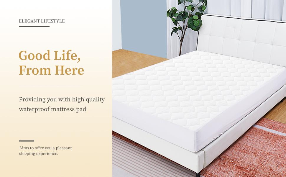 Queen Quilted Fitted Waterproof Mattress Pad, Breathable Soft Filling Mattress Protector, 8-21 Inches Deep Noiseless Mattress Cover (White)