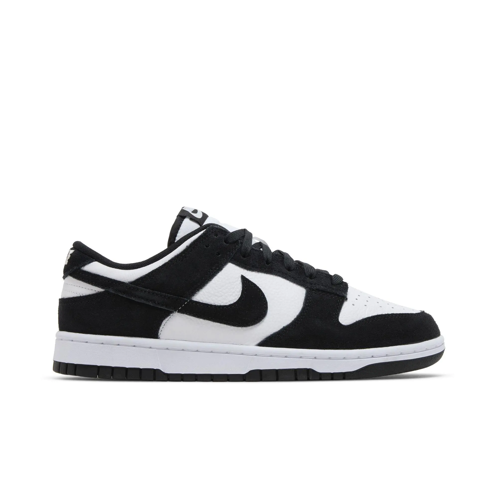 Nike Dunk Low SE 'Suede Panda' Unisex Classic Skate Shoes for Unisex Wear, Lace-Up Closure, Low Ankle Cut, Panda Pattern, White/Black, Style FQ8249-100, Suede Upper