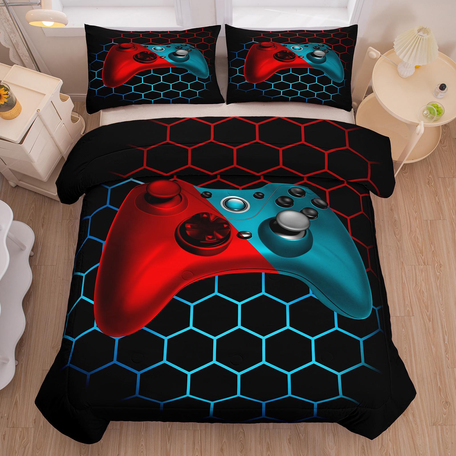 Game Controller Pattern Bedding, 2/3 Counts Including 1 Count Bedspread & 1/2 Counts Pillowcases without Filler, Soft Comfortable Decorative Bedding Set for Home Bedroom