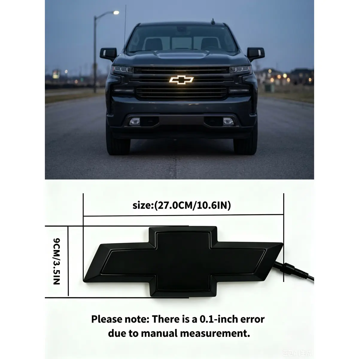 Dynamic Illuminated Emblem for Chevrolet Silverado Grille, Fits 2014-2018 Chevrolet Silverado Grille Badges, Compatible Badge Size: 27cm*9cm/10.6in*3.54in, IP65 Waterproof Illuminated Emblem, Chevrolet Front Grille Illuminated Emblem, Pickup Truck Accesso