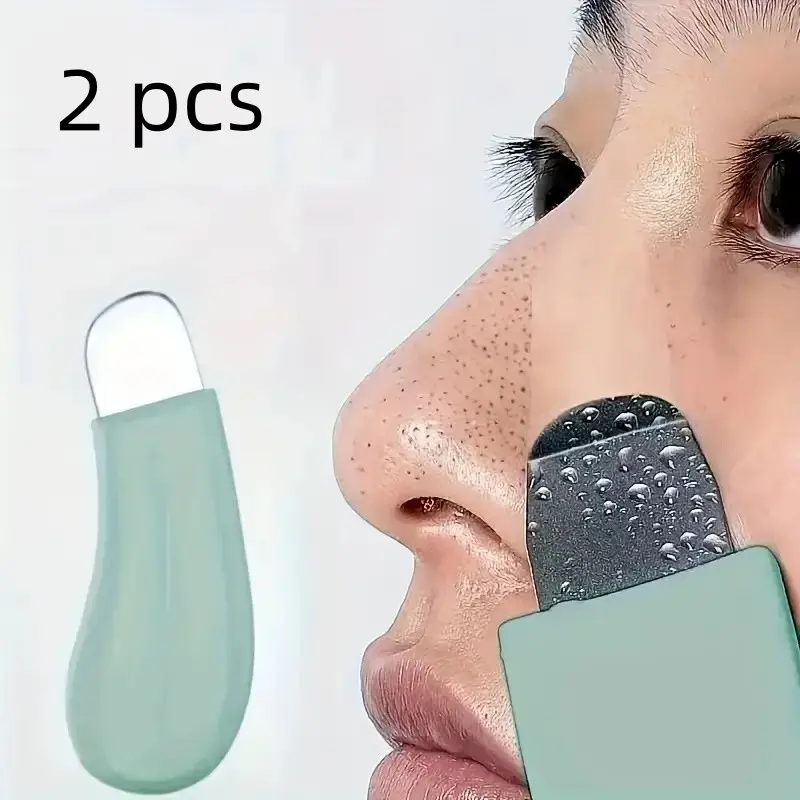 2pcs Manual Blackhead Remover Tools, Nose Blackhead Remover, Blackhead Cleaning Instrument, Exfoliation Tool with Textured Surface, Soft Handle, Non-Slip Ergonomic Design, Stainless Steel