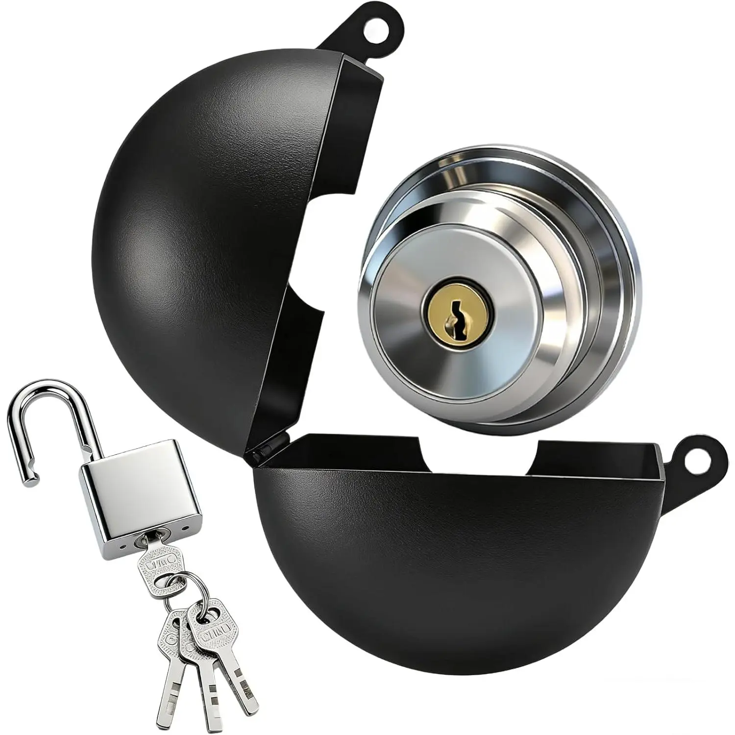 Black Stainless Steel Keyed Round Padlock - Childproofing, Outdoor Security, Room Safety Lock with Keys