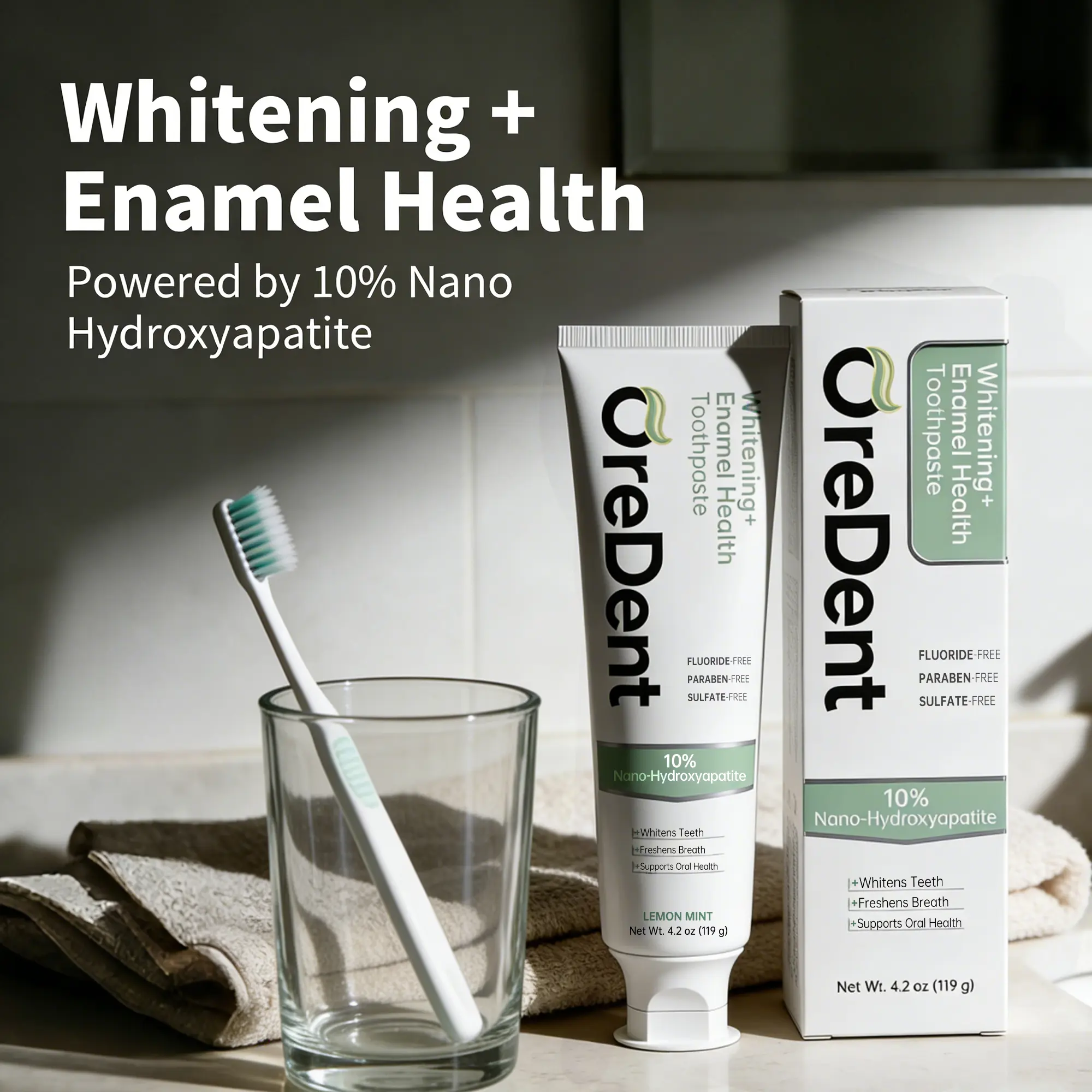 OreDent 10% Nano Hydroxyapatite Toothpaste, Fluoride Free Whitening Enamel Repair Toothpaste, Lemon Mint, SLS & Paraben Free for Sensitive Teeth