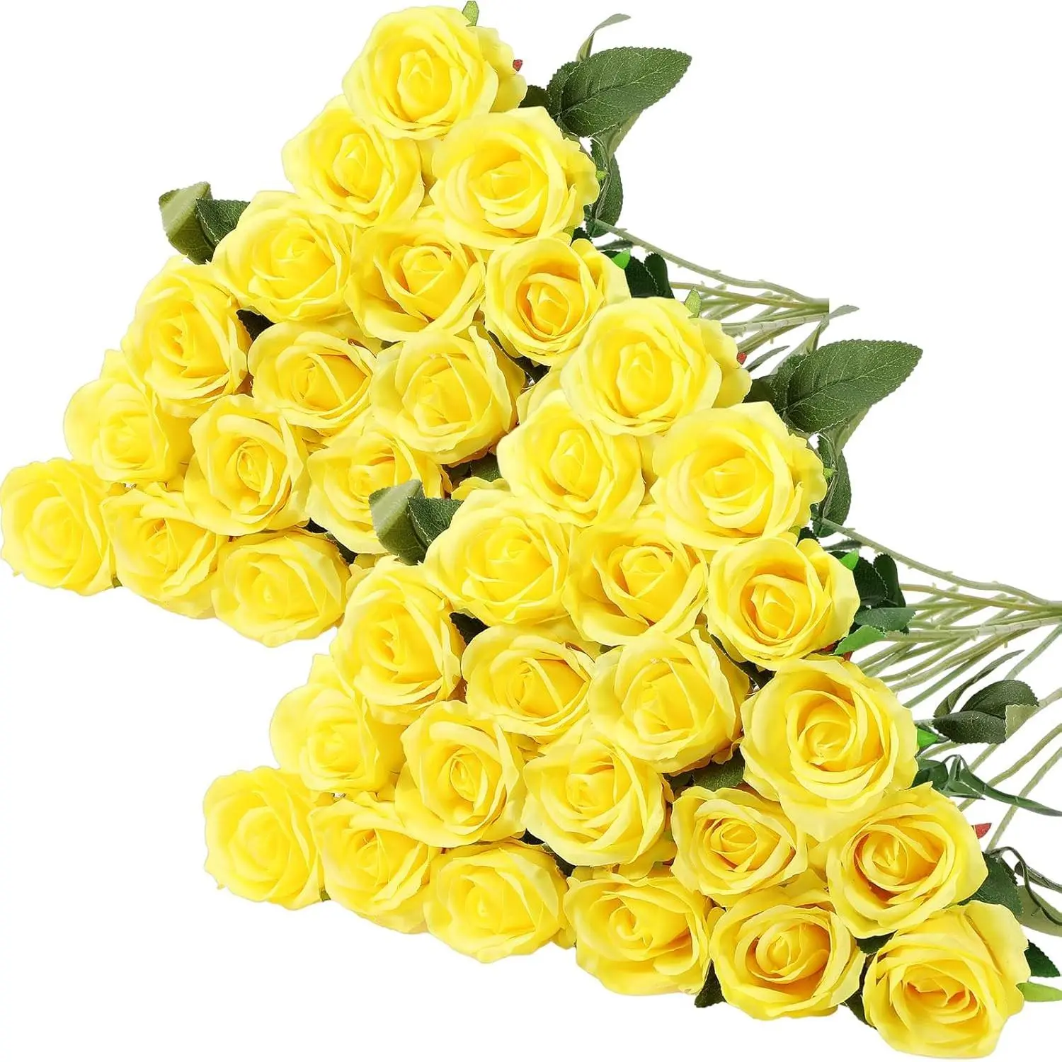 【Clearance Sale | Limited Quantities Available】48-Piece Long-Stem Artificial Rose Decorative Arrangement, Realistic Silk Fake Roses Bulk for Home Wedding Centerpieces, Valentines Gifts (Yellow), Arrangement Artificial Flowers