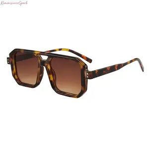 Unisex Double Bridge Full-Rim Square Sunglasses, Classic 70s Retro Style, Sturdy Plastic Frame with UV400 Protection, Trendy Fashion Eyewear, Ideal for Driving, Fishing, Daily Casual Wear and Outdoor Activities