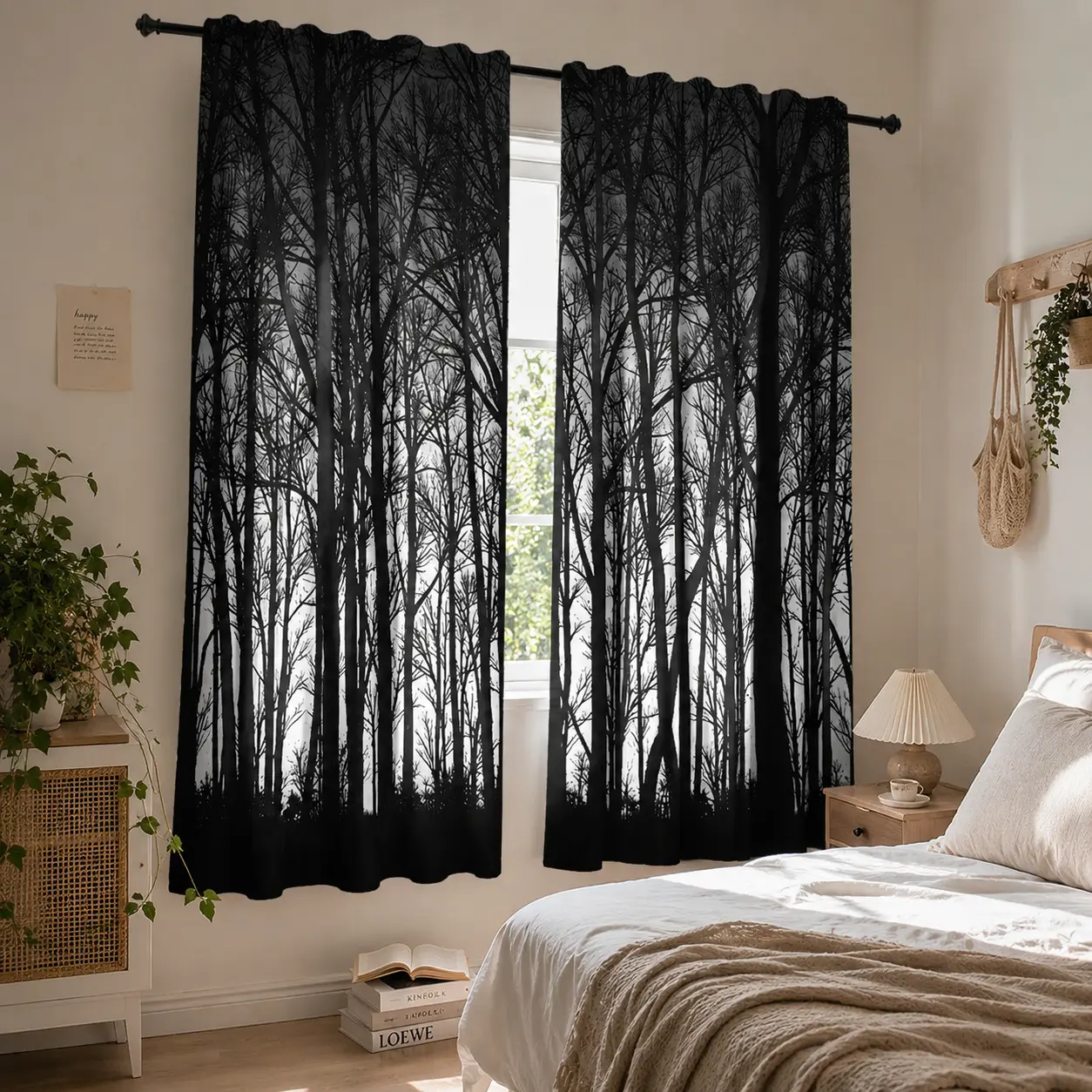 2pcs Gothic Branch Style Curtains - Traditional Large Size, Geometric Flat Weave, Soft, Fade-Resistant, Durable, Breathable, Machine Washable Spooky Drapes for Dark Academia Bedroom, Bedroom Decor, Window Decor, Dining Area