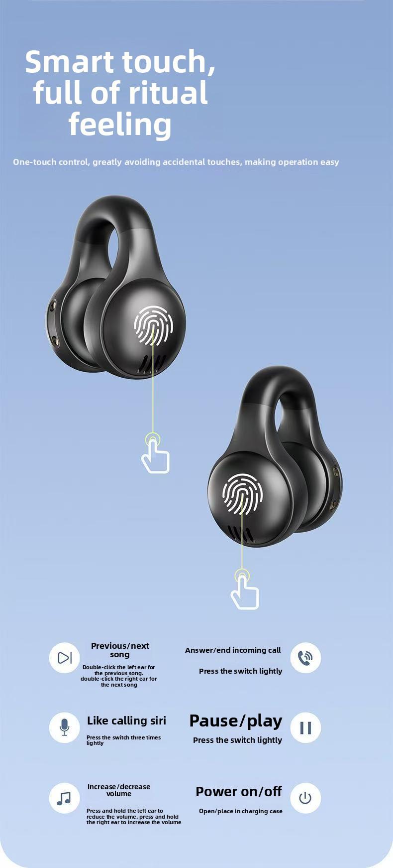 2026 New Berlin Sound Bluetooth Headphones with Ultra-Long Battery Life, Large Power, Bone Conduction, Non-In-Ear, Sports Ear Clip Stereo Bluetooth Headphones