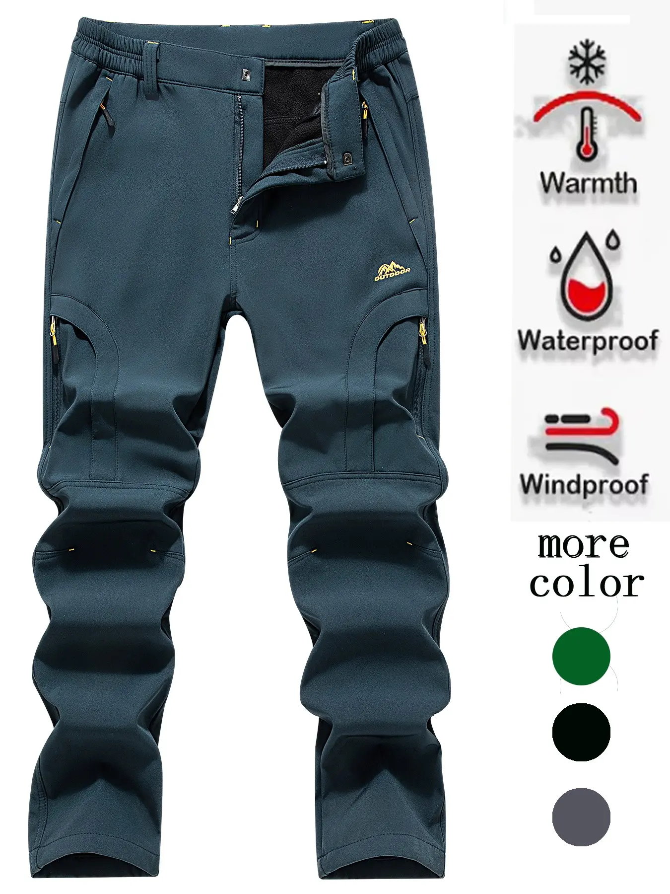 Men's Waterproof Hiking Pants, Outdoor Fleece Lined Snow Ski Pants, Winter Softshell Snowboard Pant, Casual Fitted Zipper Fly Trousers