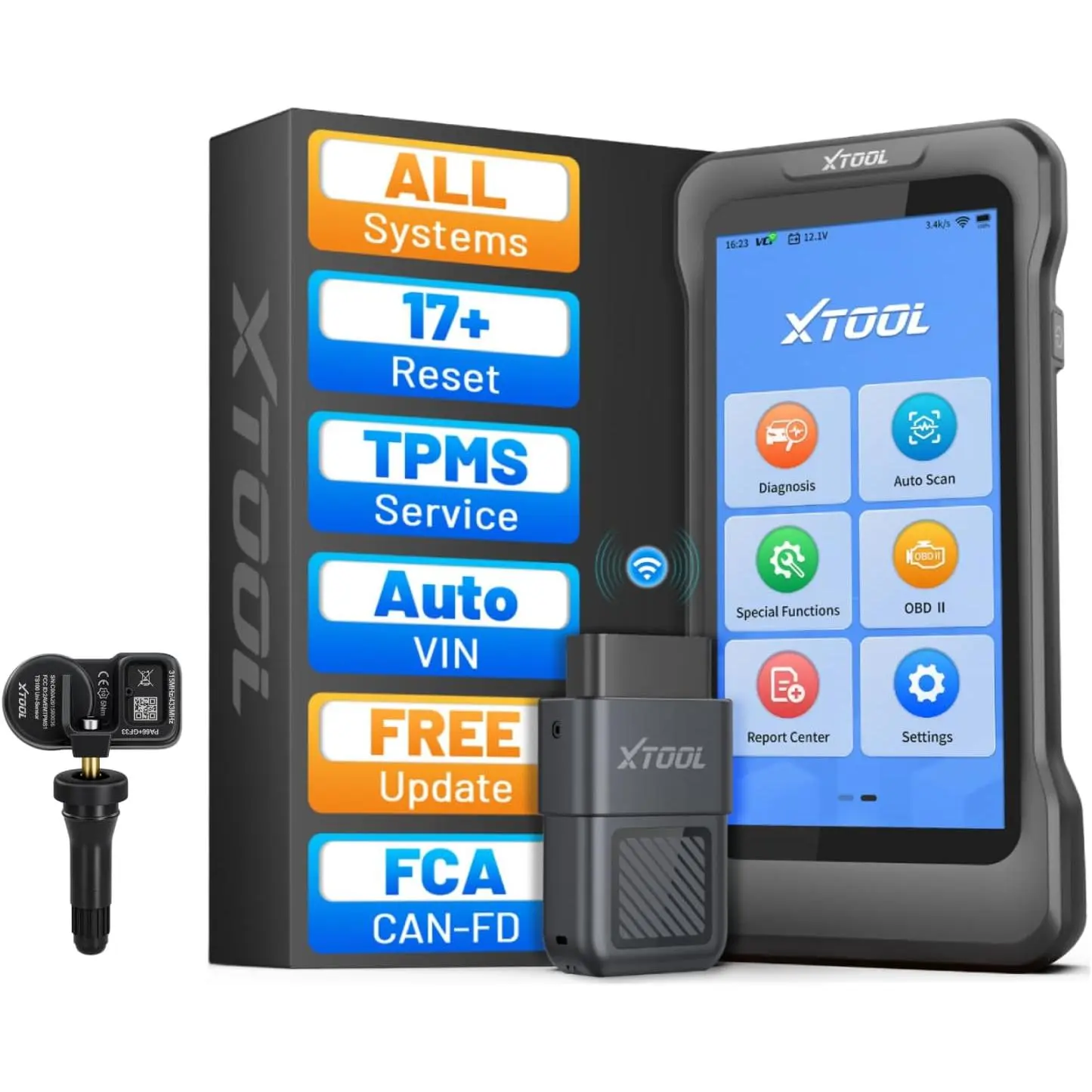 XTOOL TP500 TPMS Programming Tool with TS100 PRO, Full System OBD2 Scanner for Car with TPMS Service, 17 Resets, FCA/CANFD/DoIP, Lifetime Free Update, Crank Sensor/Throttle Relearn Scan Tool