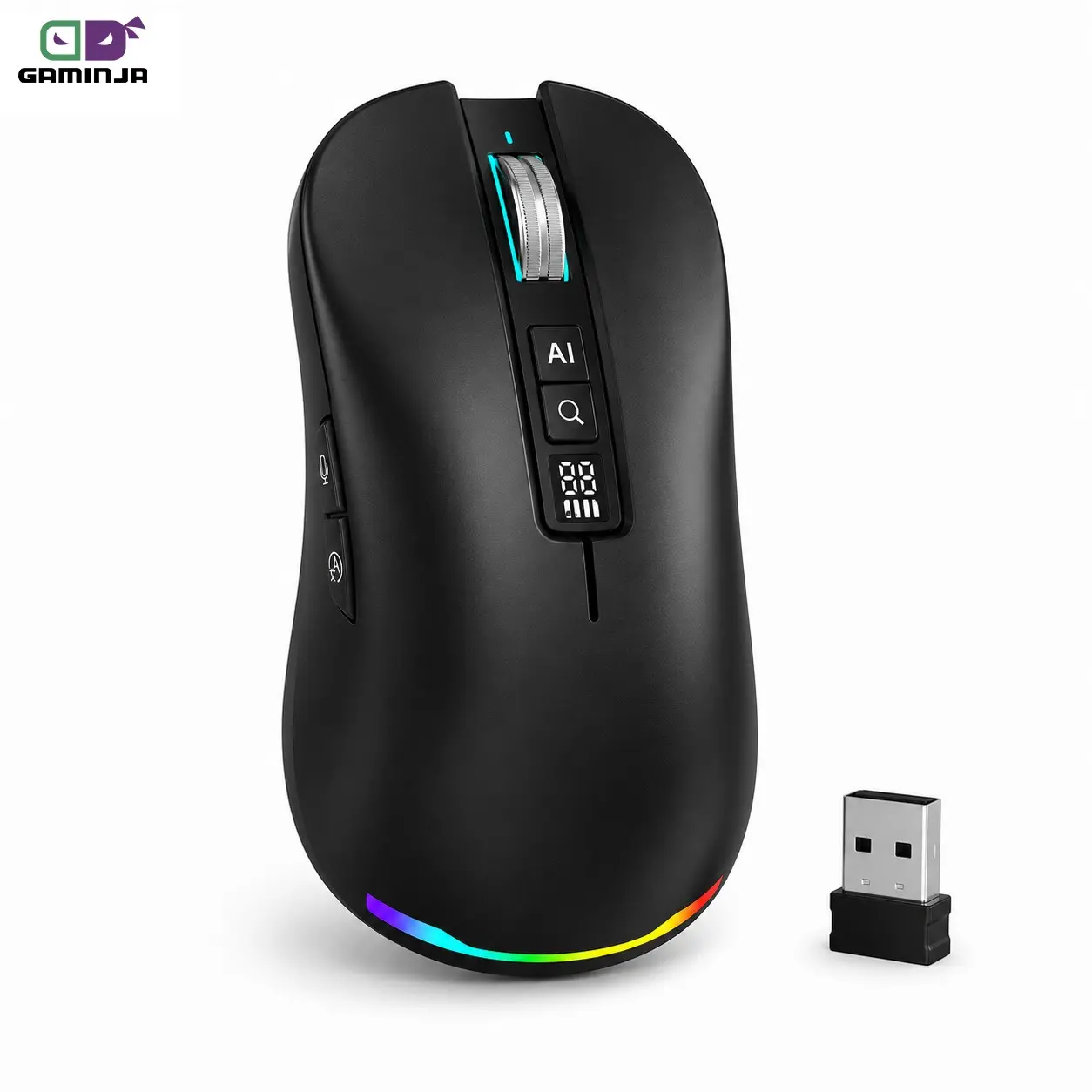 GAMINJA RGB Lighting AI Voice Mouse Wireless Connectivity Smart Mouse with Voice Typing Voice Input Translation Feature and Search Control for Efficient Office Work