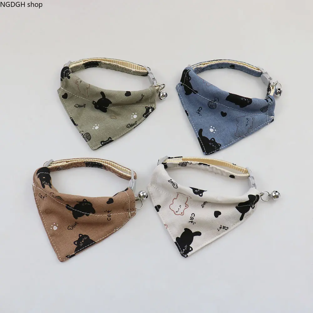 Pet Scarf - Adjustable Bandana Scarf with Bell Cat Print Puppy Kitten Cat Dog Cute Kawaii Daily Wear Neck Accessory Pet Bib Collar