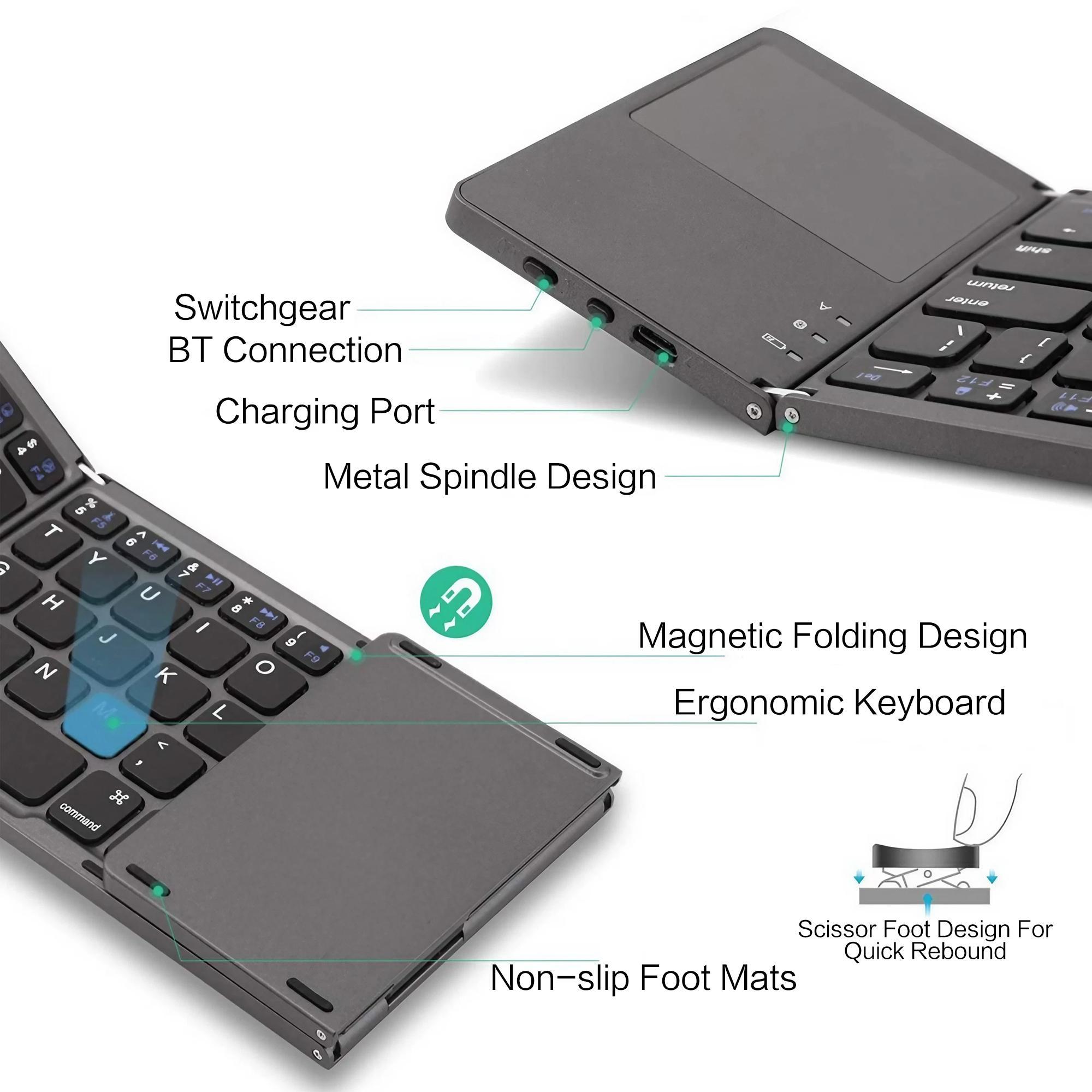 Rechargeable Foldable Keyboard, 1 Count Portable Bluetooth-compatible Wireless Multifunctional Keyboard with Touchpad & Number Pad, Suitable for Android, Windows, iOS, PC/Laptop/Smartphone/Tablet, Folding Wireless Keyboard