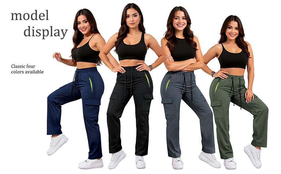 Women's Regular Fit Cargo Pants - 4 Functional Pockets (Including Zip Pocket) with Adjustable Drawstring Waist | All-Season Comfort in Smooth, Durable Fabric | Versatile for Casual Wear & Outdoor Activities