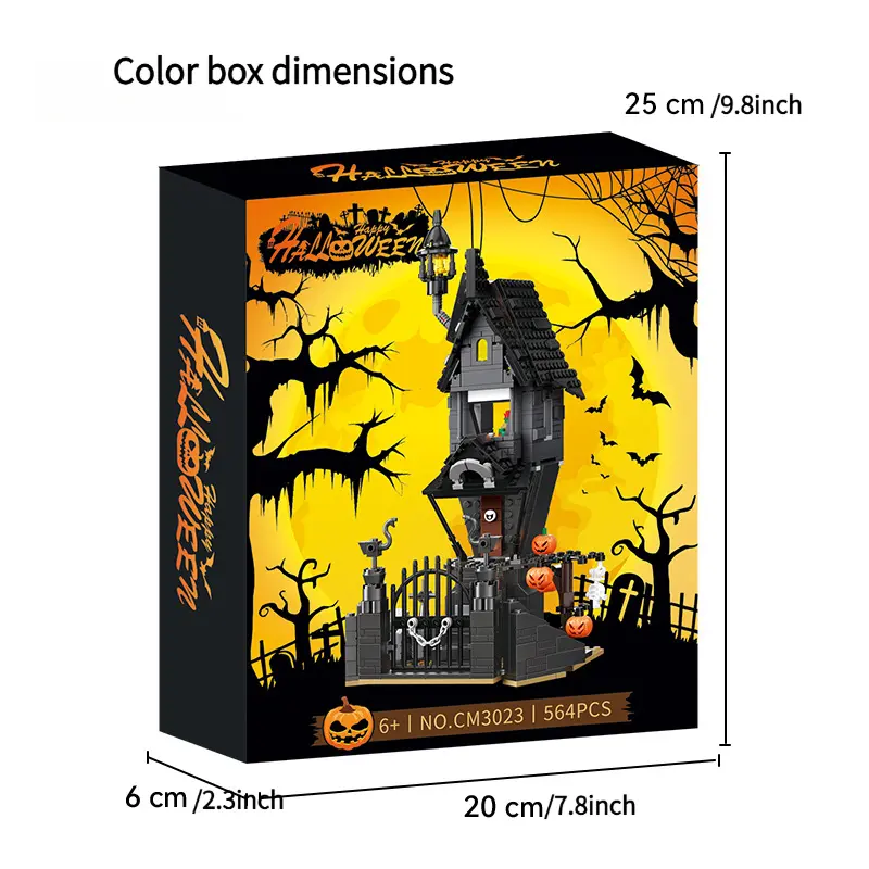 564PCS Halloween Haunted House Building Block Set, Spooky Castle with Pumpkins, Ghosts, Bats & Lantern, Compatible with LEGO, Educational Construction Toy for Kids Ages 6+, Halloween Gift