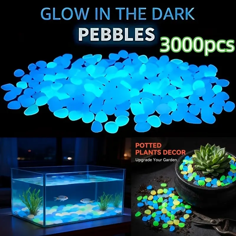3000 Pieces Glow Stones Bag, Various Colors, 0.92 Lbs, 0.5 Cm Diameter, Indoor Outdoor Decor, Garden Pathway Lighting