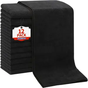 Salon Towels 12 Pack, Black Hand Towels for Bathroom, Quick Dry Gym Towels, Spa Face Towel, Absorbent Microfiber Towels for Salon, Barber, Gym, Bath, Pedicure and Home Hair Care,16 x 27 in(Gift)