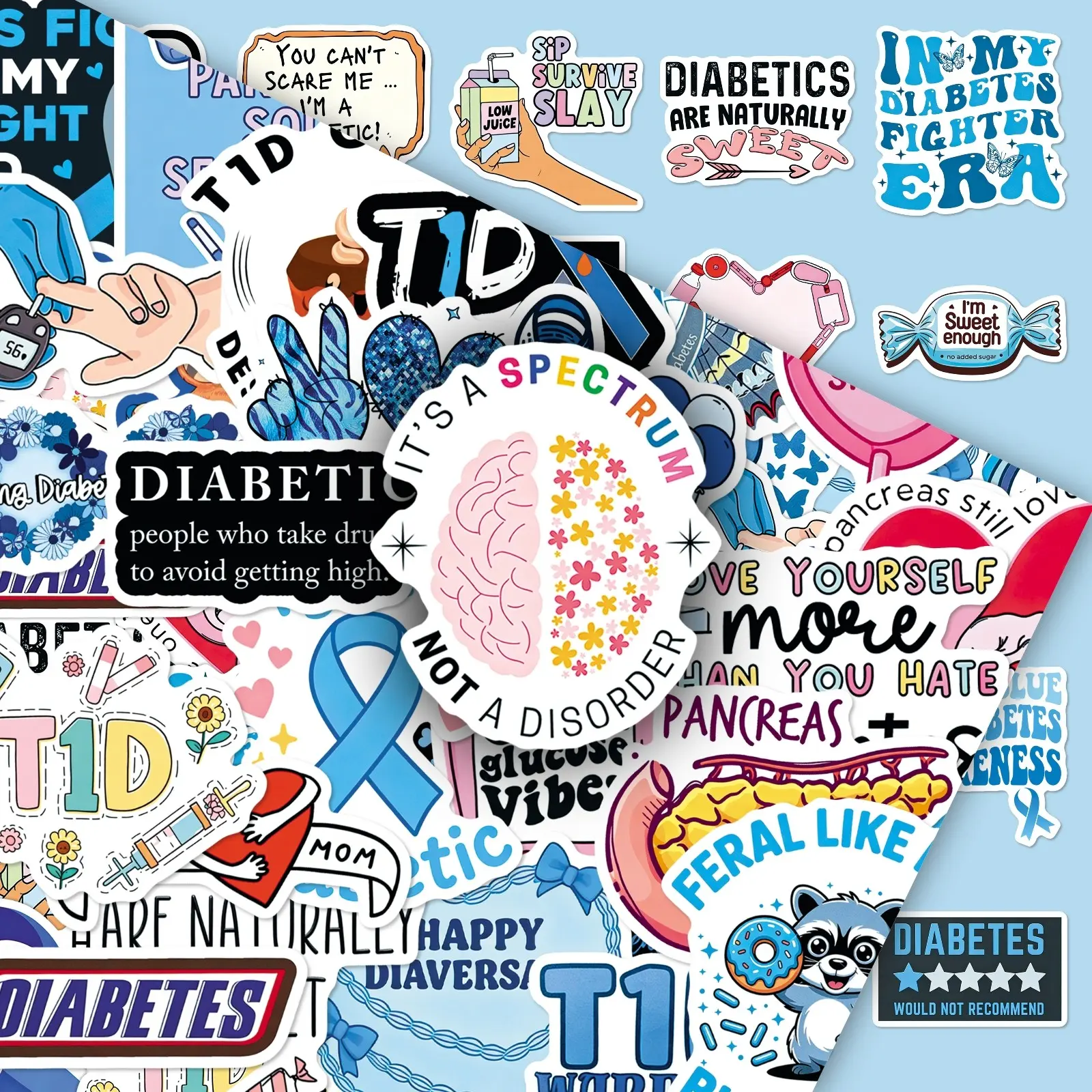50pcs Diabetes Awareness Creative Stickers, Motivational & Fun Decorative DIY Journaling & Phone Case Decals