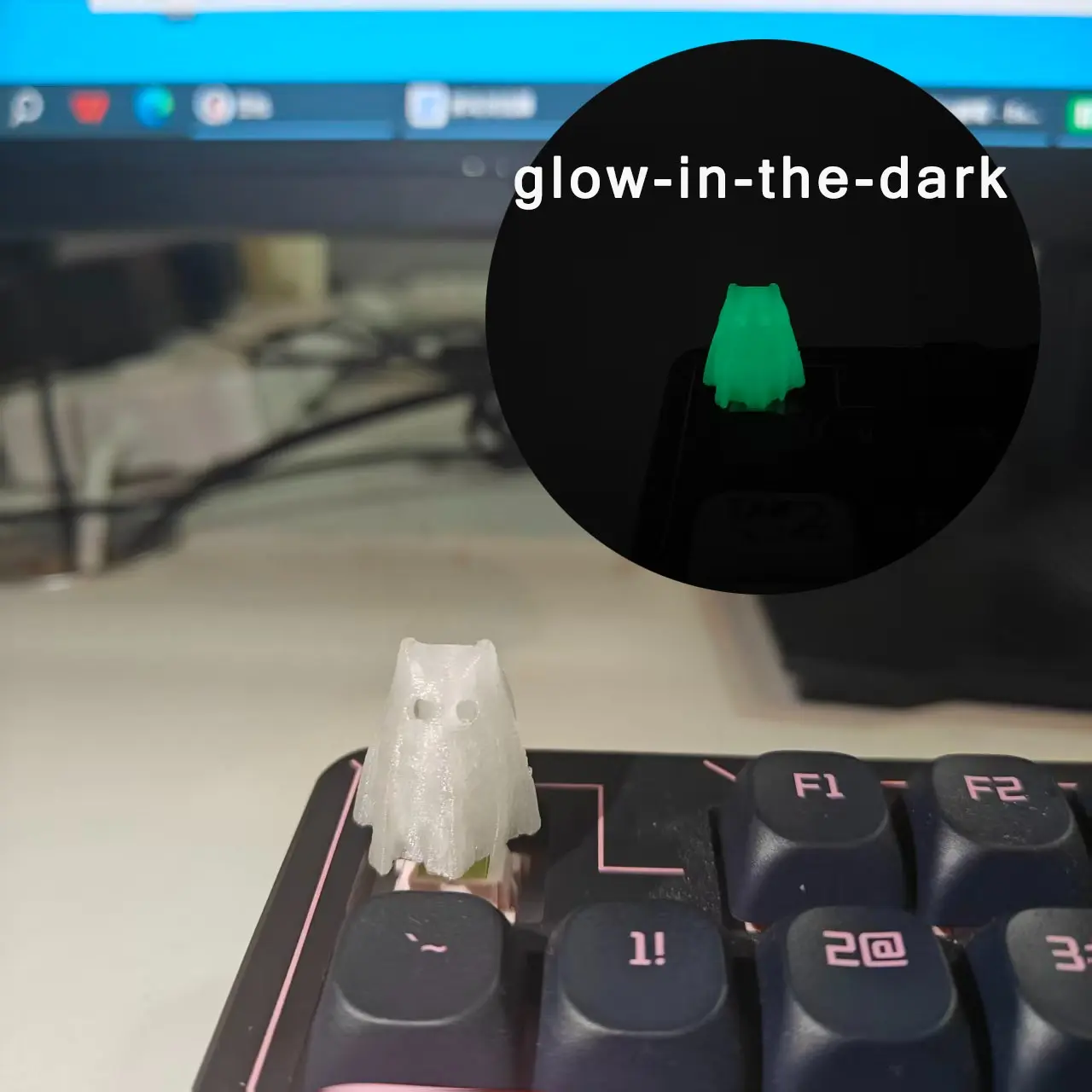 Transparent Ghost Custom Keycaps, 3D Hand-Printed Halloween Keycaps, Glow-In-The-Dark, Compatible with Mx Axis Mechanical Keyboard, Unique Gift for PC Gamers