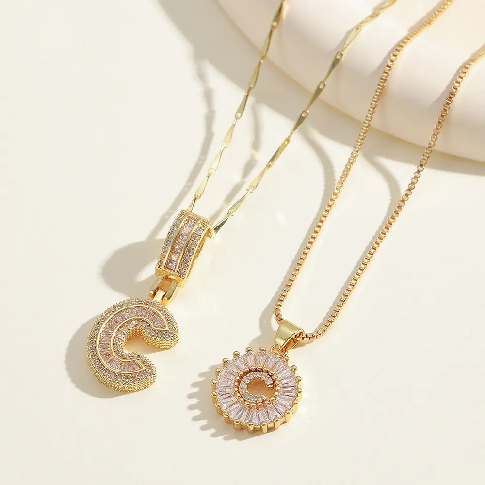 TEMU's popular full-diamond letter necklace, copper inlaid with zirconia, gold-plated short pendant collarbone chain, wholesale from manufacturer