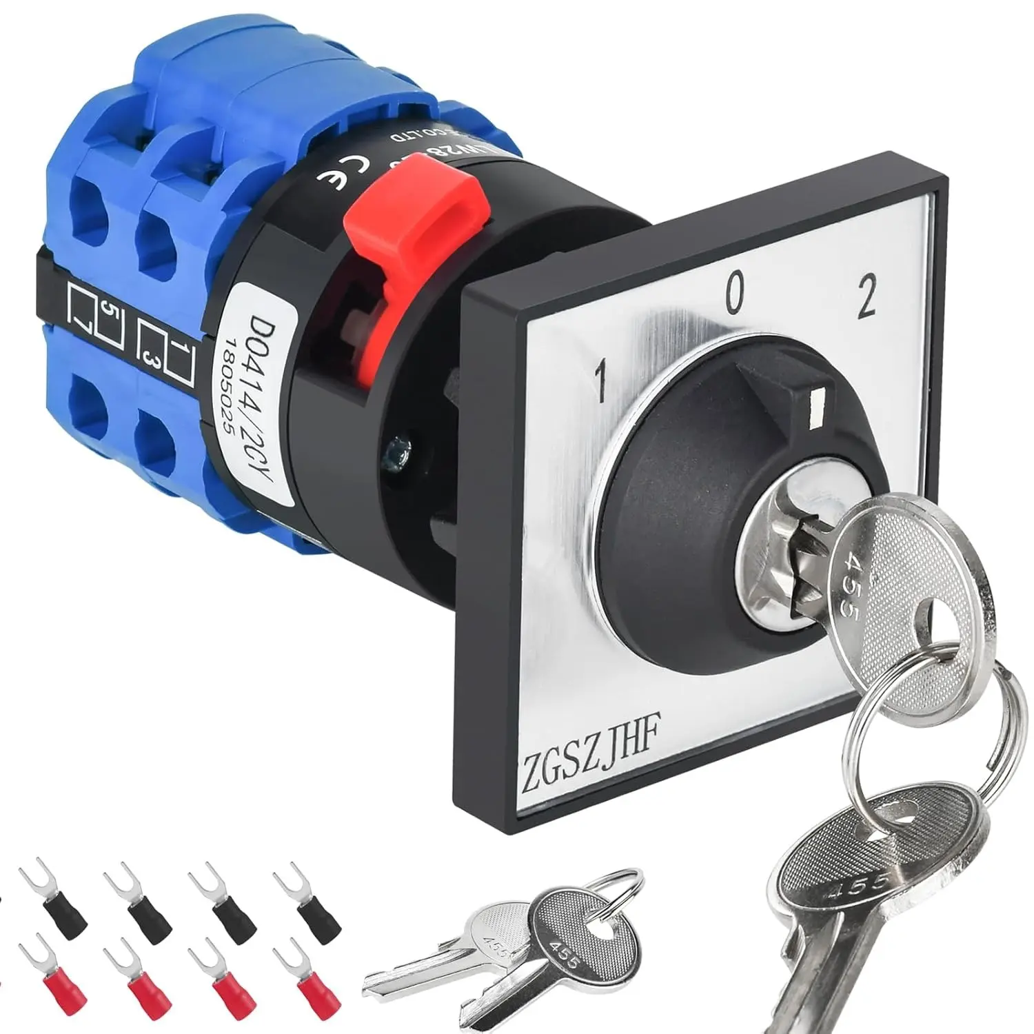 3 Position 22MM Key Rotary Switch 20Amp 550V AC 2-Ways Latching Keylock Changeover Switch with 8 Terminals 2 Normally Open Split Type