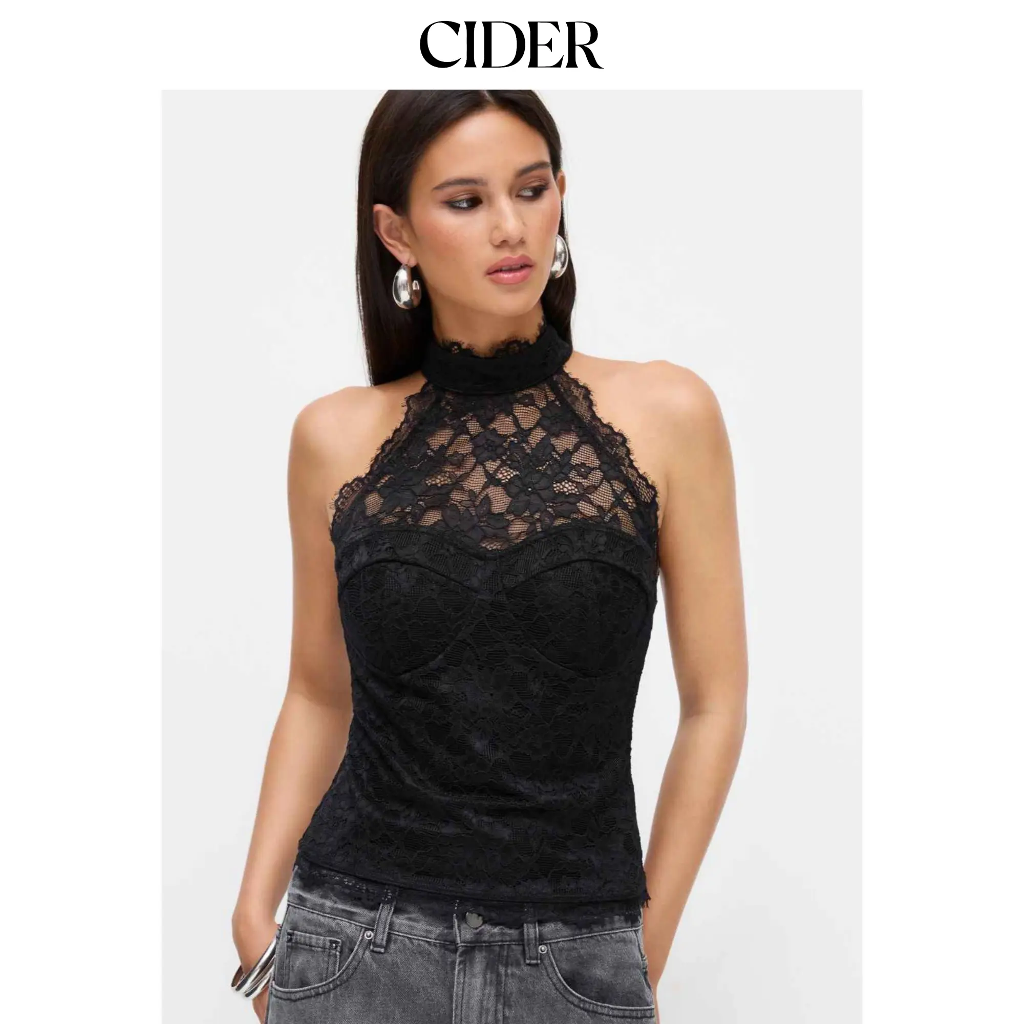 Cider Lace Halter Neckline Tie Back Top SummerWins SummerFinds