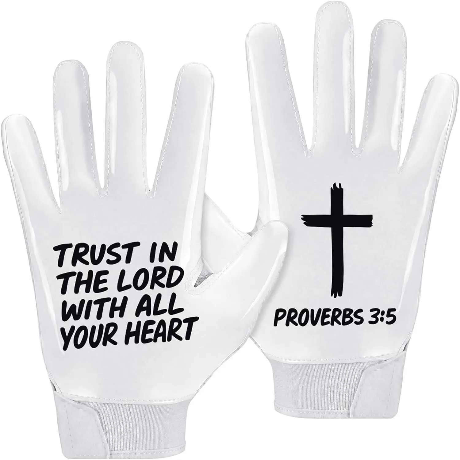 Chicingyou Football Receiver Gloves for Men Women |   White Faith Cross Sticky Receiver Gloves, Practice Gloves, No Slip Silicone Grip, Provide Precise Support and Protection