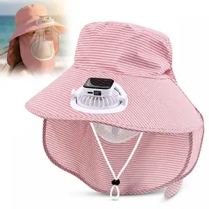 Solar USB Rechargeable Fan Sun Hat for Men Women, UPF 50+ UV Protection Wide Brim Hat with Neck Flap, Quiet Cooling Fan Cap for Fishing Hiking Gardening Beach