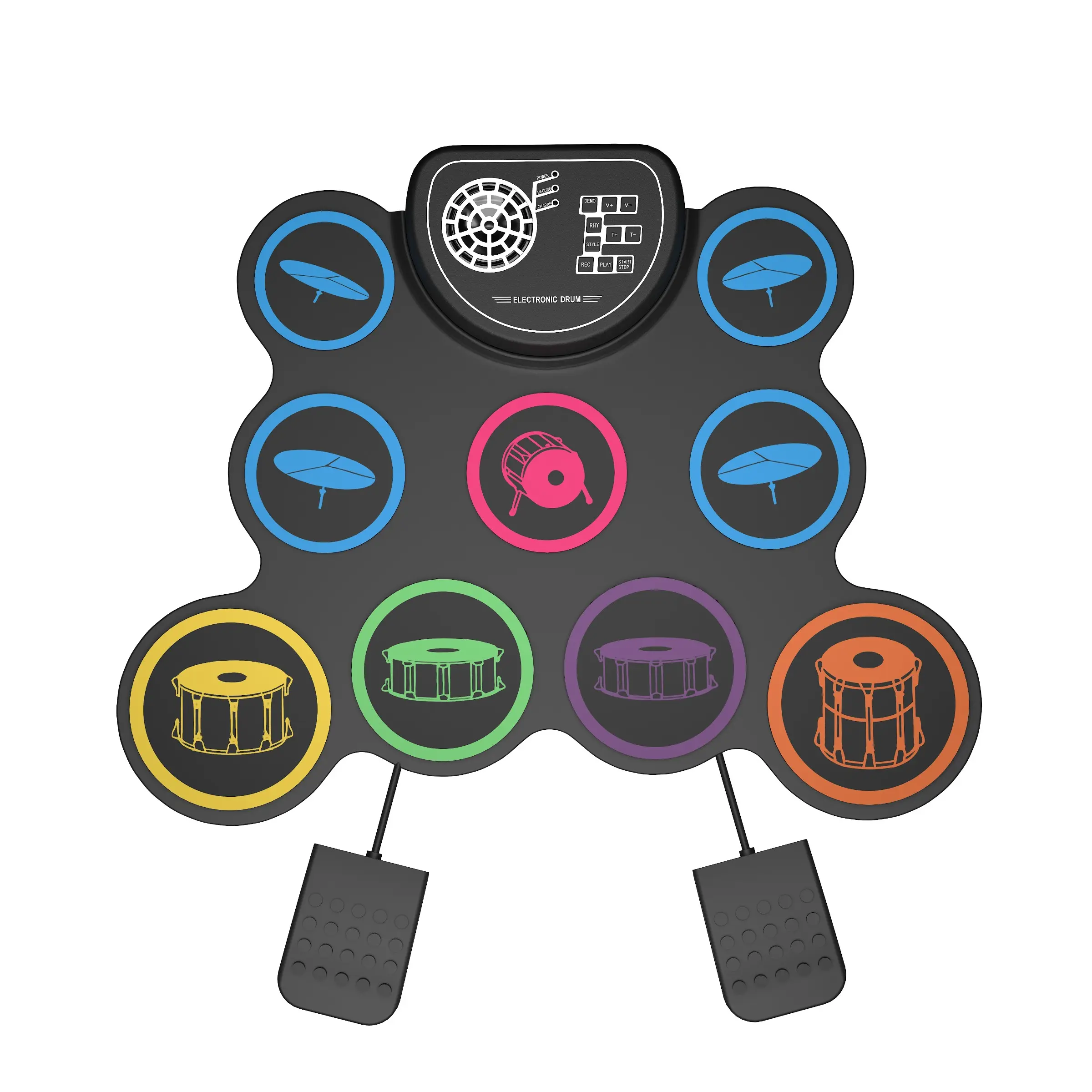 Portable electronic drum practice kit, Electronic Drum Set, 9-pad rollable,in speaker and pedal, with headphone jack, silent practice gift for children beginners, Kid drum set