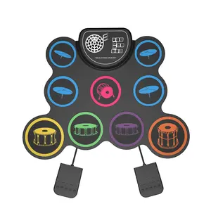 Portable electronic drum practice kit, Electronic Drum Set, 9-pad rollable,in speaker and pedal, with headphone jack, silent practice gift for children beginners