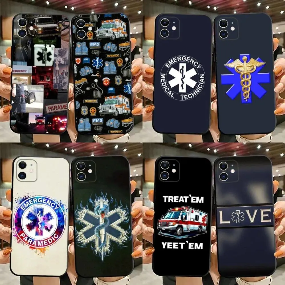 EMT EMS Ambulance Phone Case Soft Silicone Black Cover For iPhone 11-17 Pro Max/Plus & Samsung Galaxy S23-S25 Shockproof Protective Case