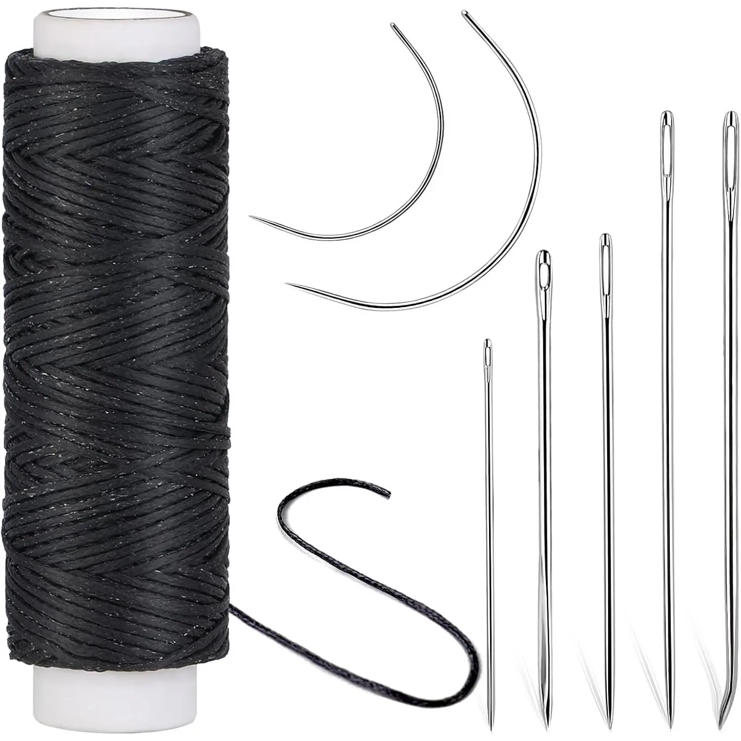 Waxed Thread, Upholstery  and Thread 32 Yards with 7 count Hand Sewing  for  Upholstery Carpet Canvas Repair Leather Sewing (Black)