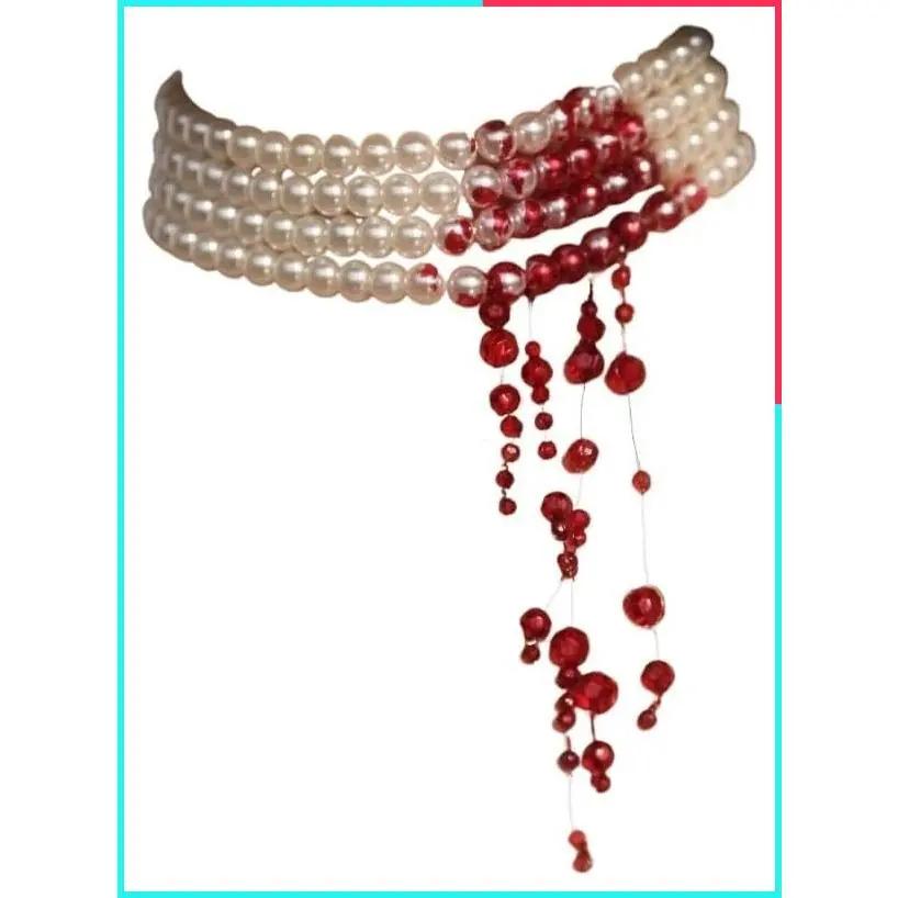 Handmade Vampire Choker with Dripping Blood Imitation Pearl Necklace for Halloween Party Costume