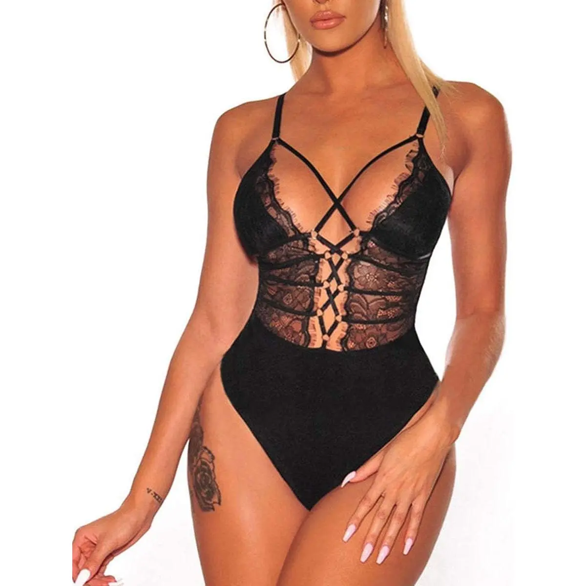 Women Sexy Lingerie Sheer Mesh Body Suits | One Piece Babydoll Lace Teddy Bodysuit Tank Top Snap Crotch