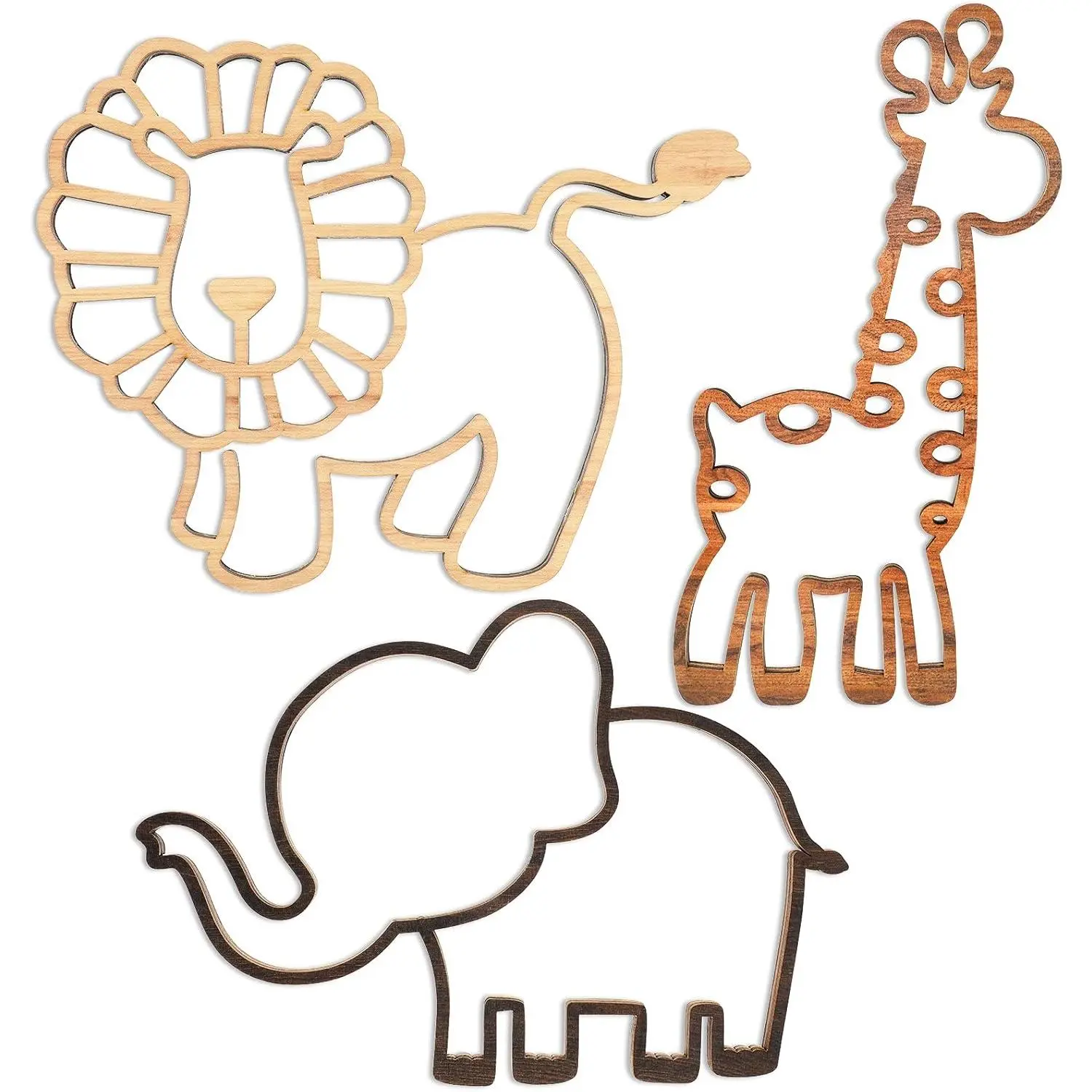 3 Pieces Nursery Wall Decor Jungle Theme Nursery Decoration Wooden Woodland Safari Animal Wall Decor with Glue Points for Bedroom