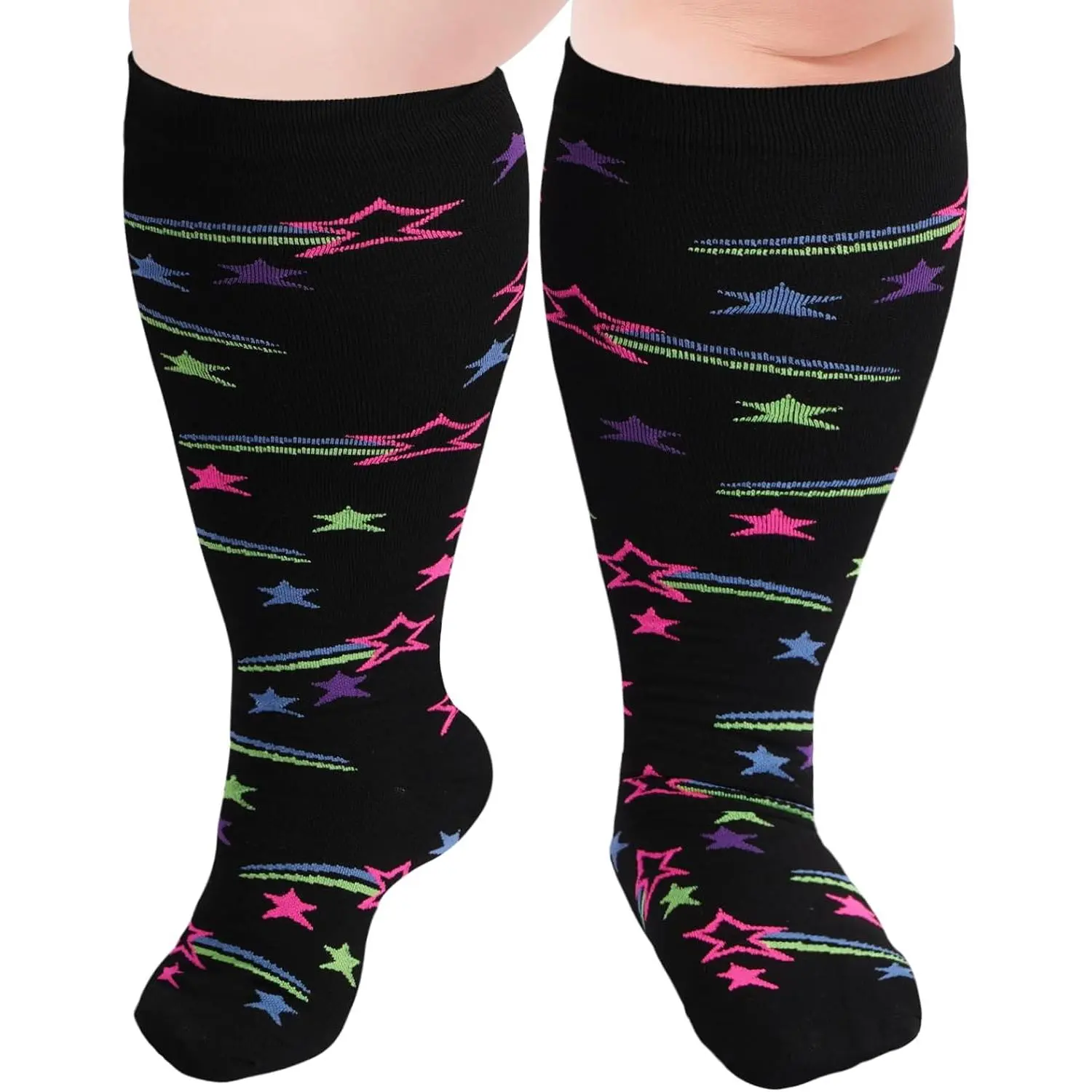 outdoor sports Plus Size Compression Socks for Women & Men Wide Calf 15-20 mmhg Knee High Support Socks for Running
