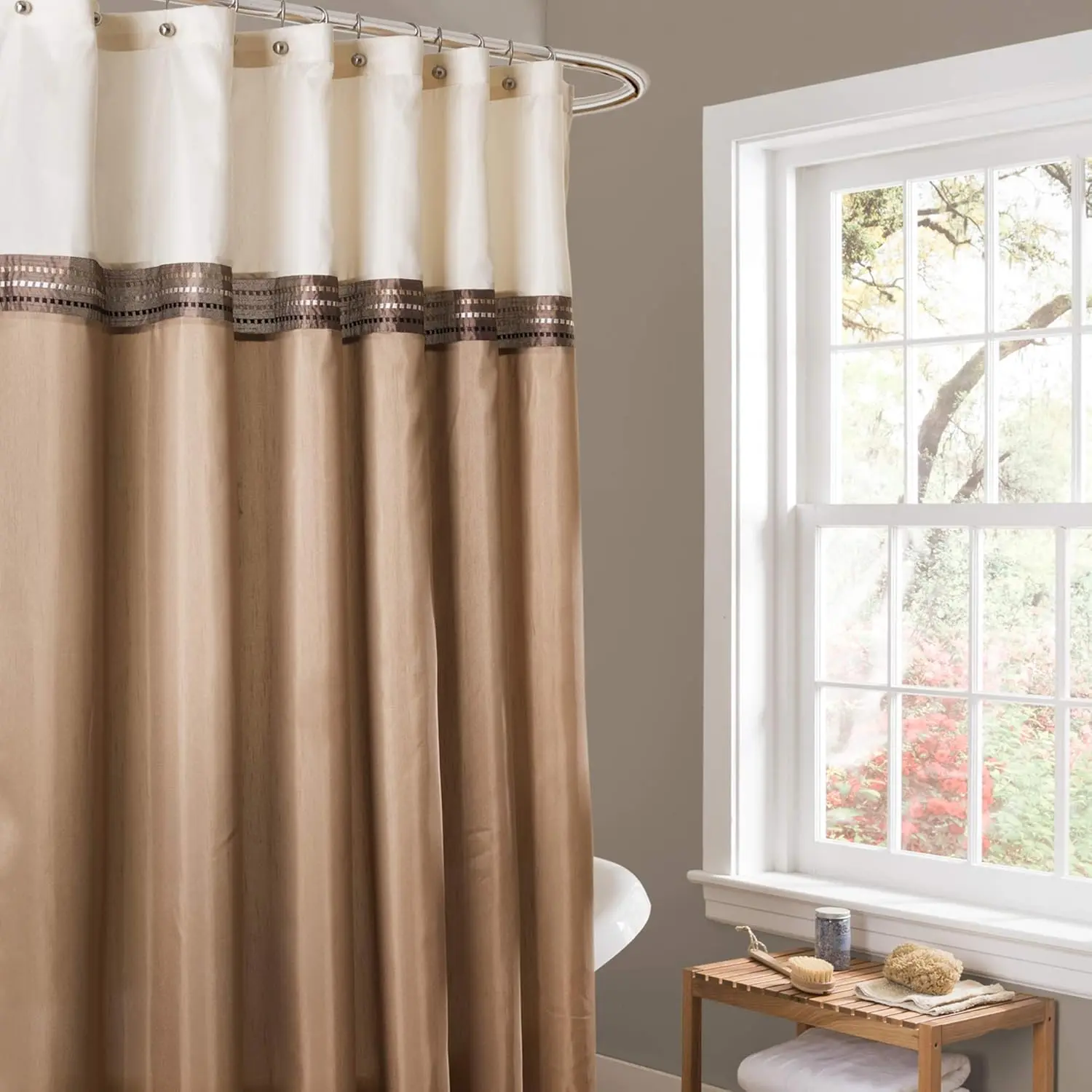 Terra Shower Curtain Single 72" W x 72" L Beige & Ivory - Fabric Shower Curtains for Bathroom - Neutral Bathroom Curtain - Modern Glam Décor