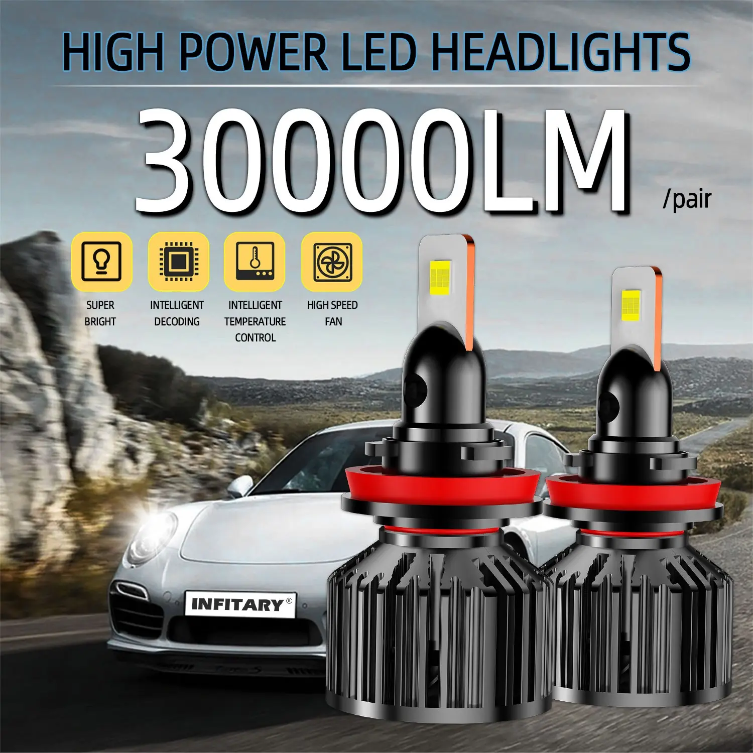 Infitary Car Headlights, 110w High-Power LED, Bright Light 6500k, H11 Plug, Plug-And-Play, Easy Installation, Suitable for 12V Vehicles