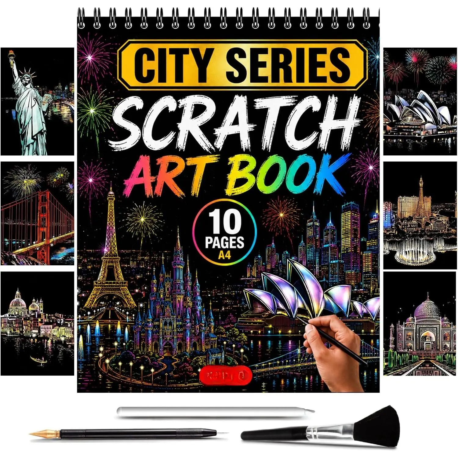 Scratch Art Book for Adults - Colorful City Series | Scratch Painting, Foil Art, Scratch and Sketch, Foil Engraving